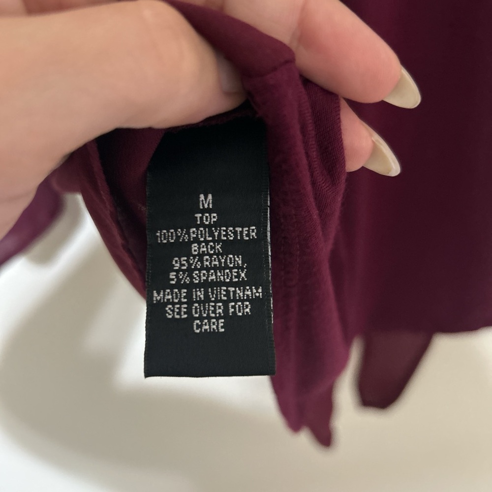 A. Byer Burgundy Front Tie Button Up Blouse Size M - Picture 5 of 7